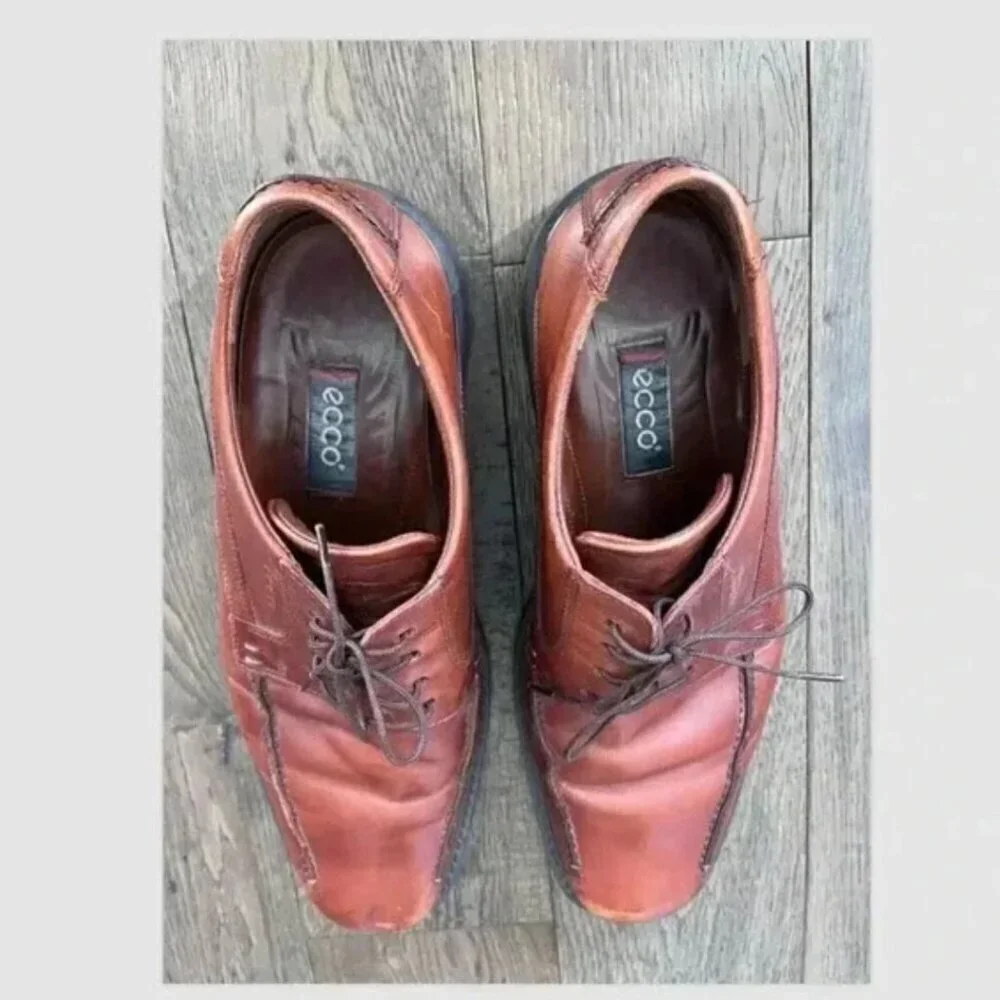 Ecco New Jersey Oxford Dress Shoes Men's Size 43 Brown Leather Comfort Classic